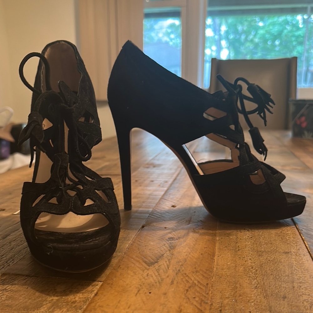 FURLA - Tulipano Suede  Black Lace-Up Heels ( Made in Italy ) Sz 40